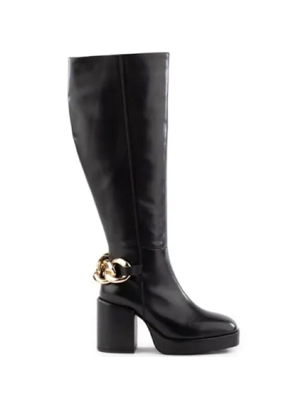 Seychelles No Love Lost Chain Black Leather Knee-High Boots